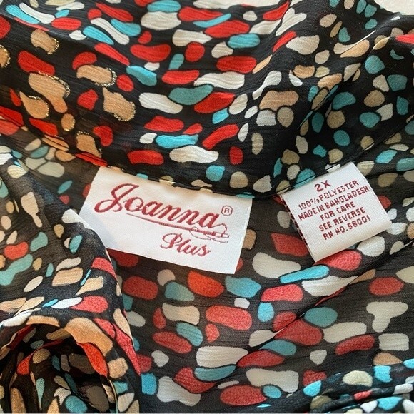 Joanna Puff 3/4 Sleeve Sheer Gold Accent Blue Red Black Sexy Top Size 2X - Picture 10 of 11